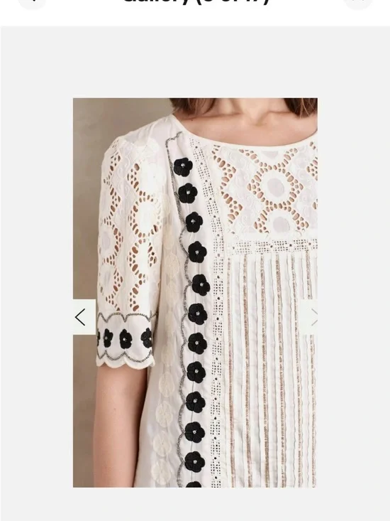 Floreat Anthropologie Tunic Blouse Top - Ivory/Black Floral Lace, Size 12 - Picture 1 of 11